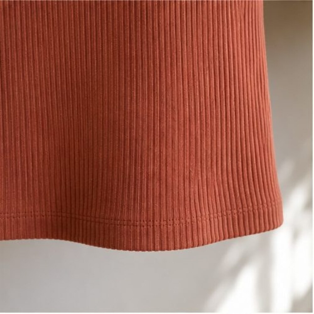 Terracotta Ribbed Square Neck Top - Picture 6 of 6